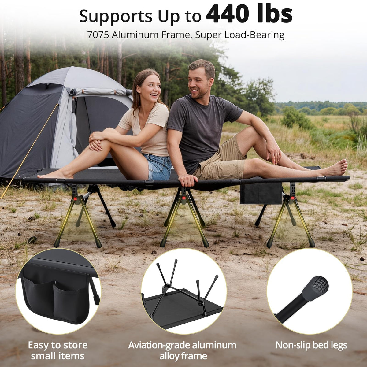 Height Adjustable Camping Cot 400 lbs E6319