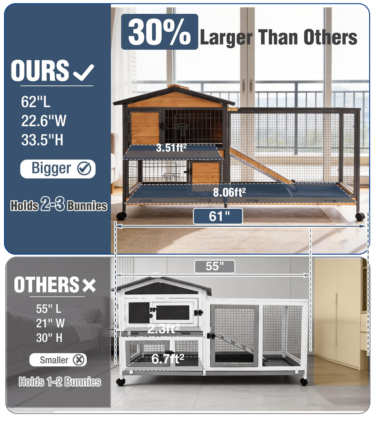Extra Large Wooden Rabbit Hutch on Wheels V9029