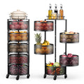 5 Tier Rotating Storage Rack Cart on Wheels, Black V258