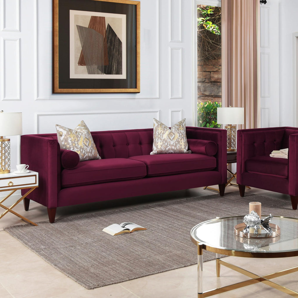 84 inch Burgundy Velvet Tufted Sofa X815