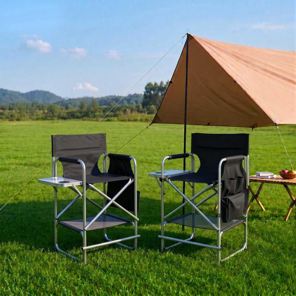 Black Foldable Makeup Chair with Side Table & Footrest Q726277