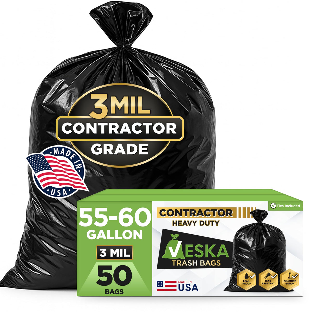 55 Gallon 3 Mil Heavy Duty Contractor Trash Bags Q315484