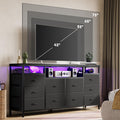 Black 10 Drawer Fabric Dresser with LED Lights & Charging Ports U5041