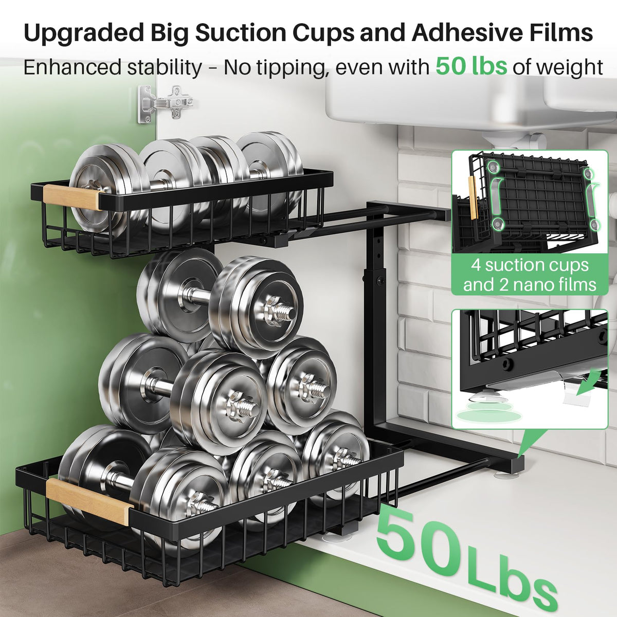 2 Tier Black Metal Under Sink Organizer, 2 Pack C91503