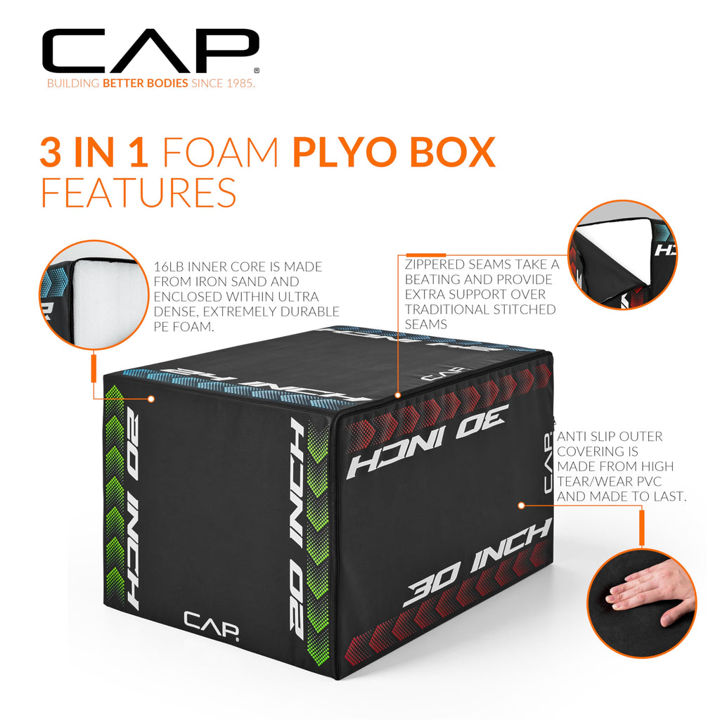 3-in-1 Foam Plyometric Jump Box, 20/24/28-Inch Heights, Black M885877