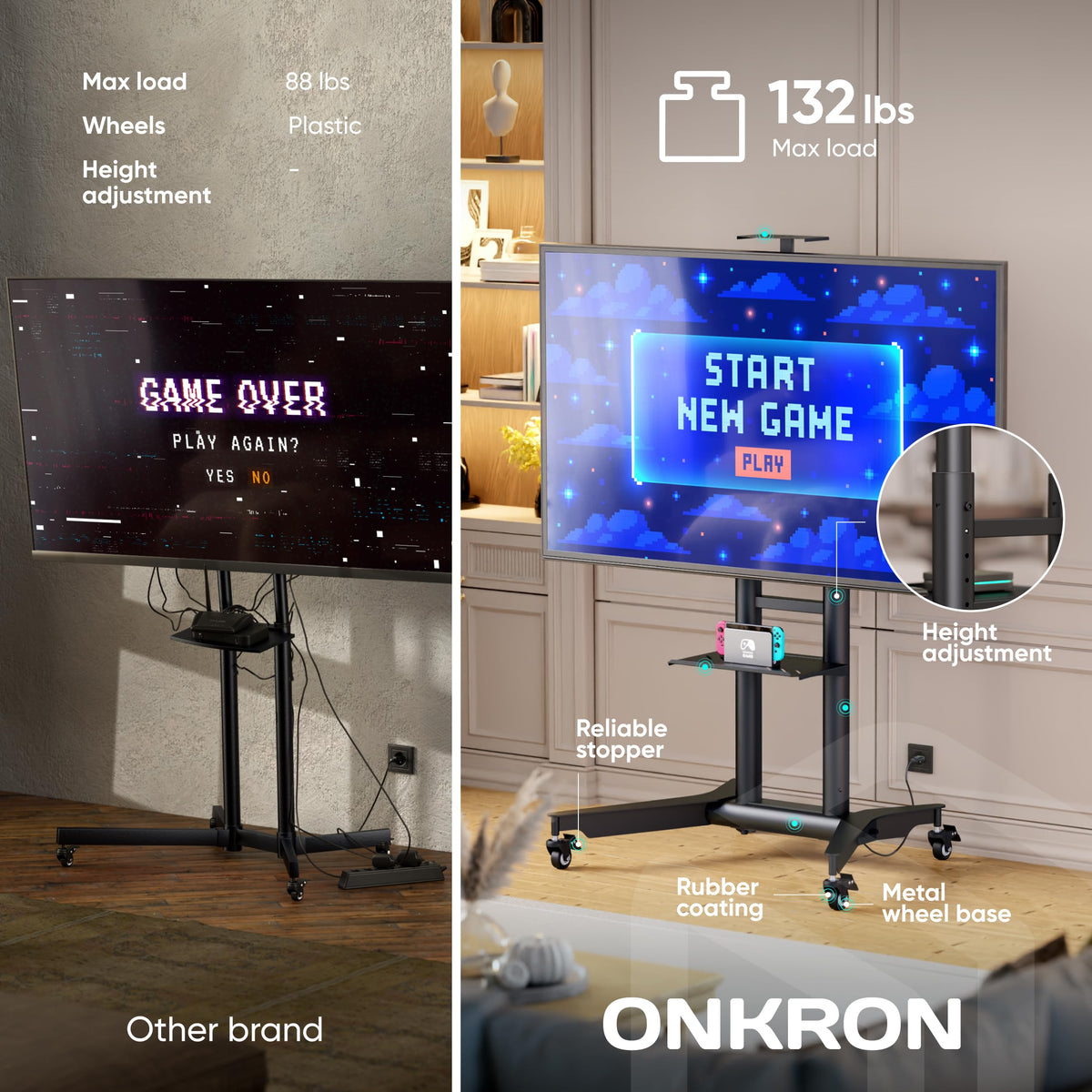 Mobile TV Stand on Wheels 32-75 Inch Black Q44877