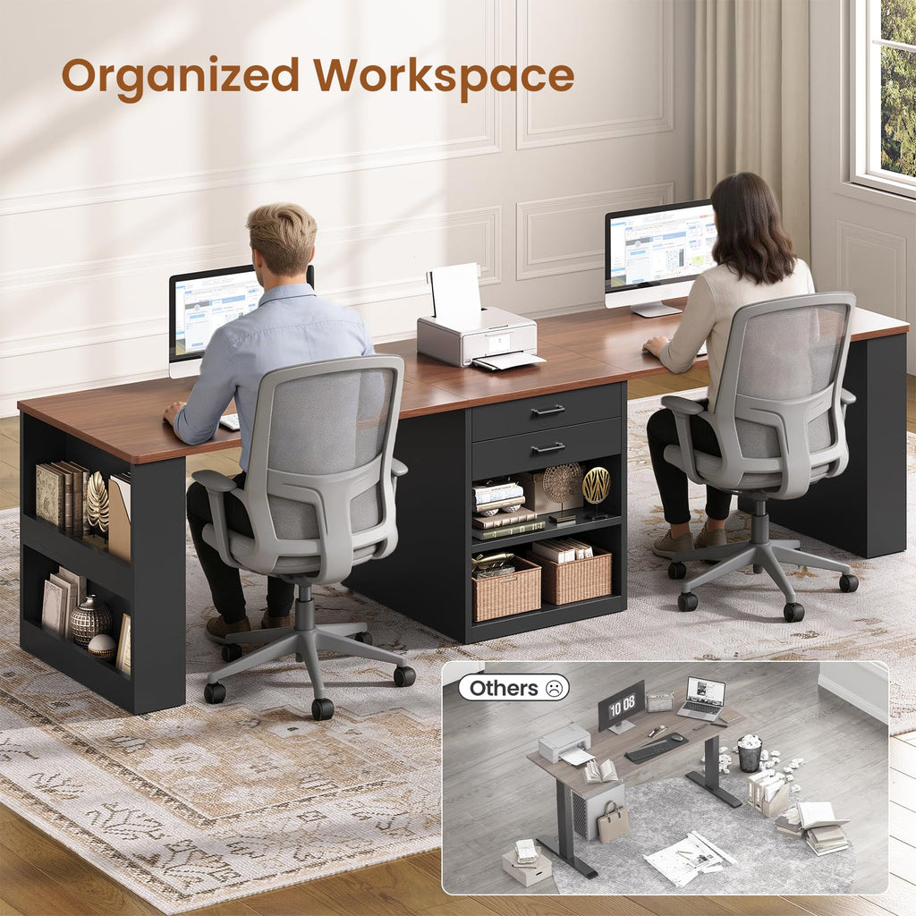 90.5" 2 Person Computer Desk with Storage Drawers Black U54369