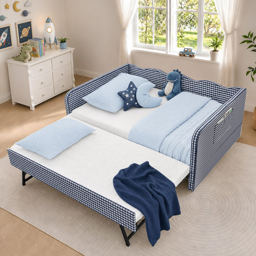 Blue Gingham Twin Daybed with Pop Up Trundle K607