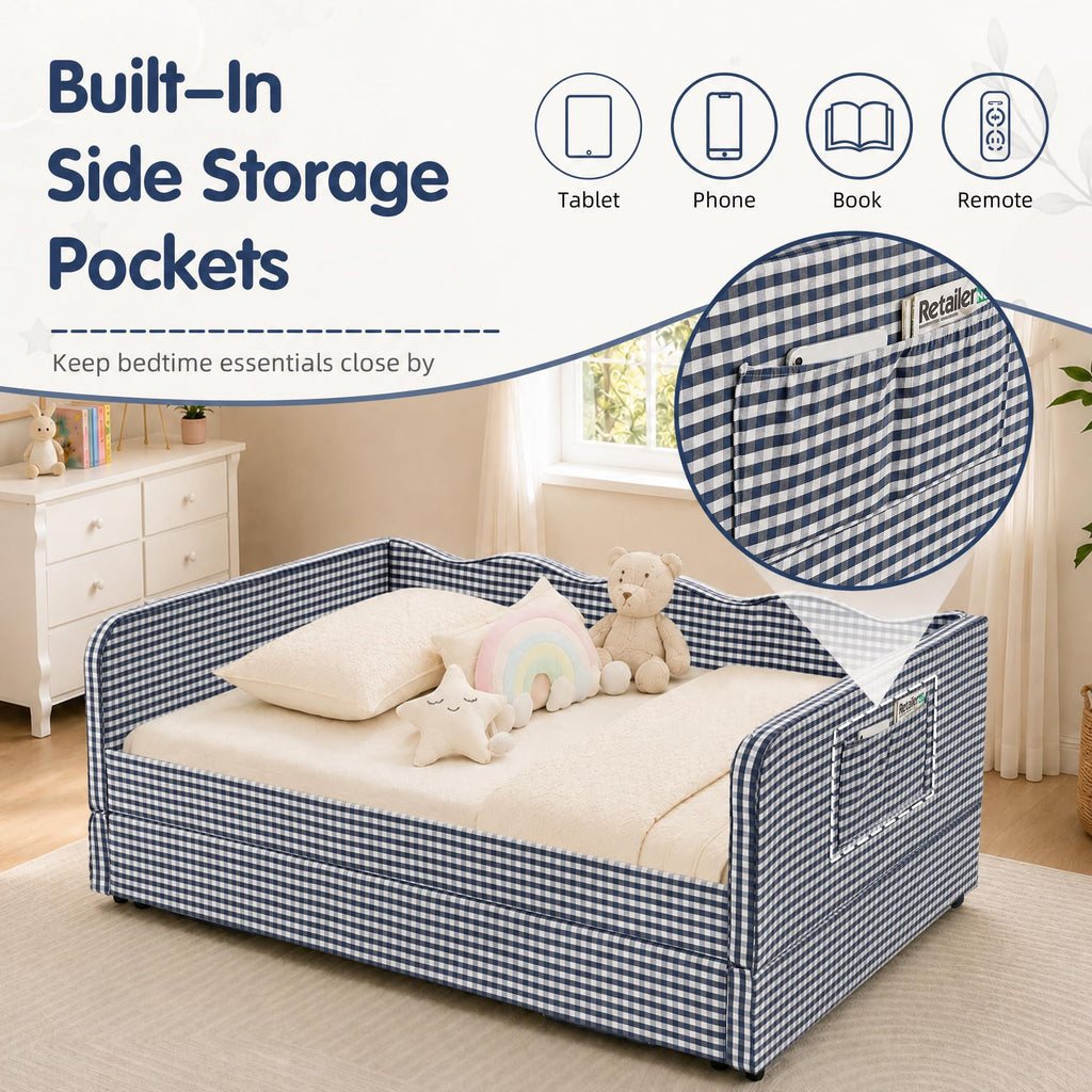 Blue Gingham Twin Daybed with Pop Up Trundle K607