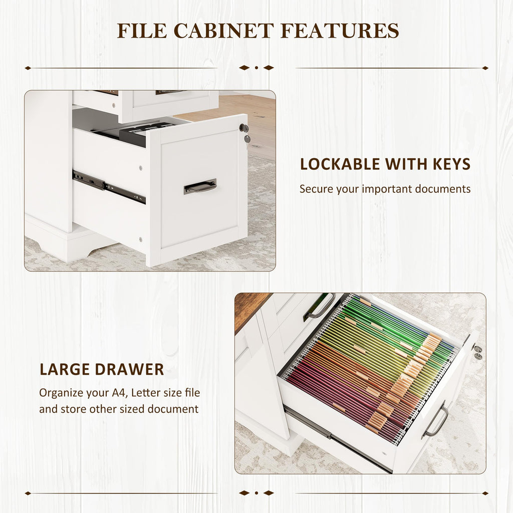 55'' White Farmhouse Desk with Drawers W866663