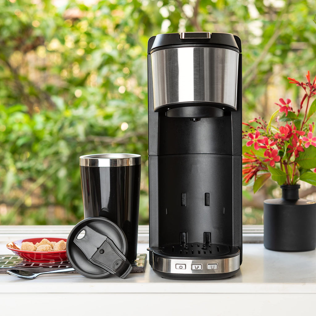 Single Serve Coffee Maker with 14oz Travel Mug J401