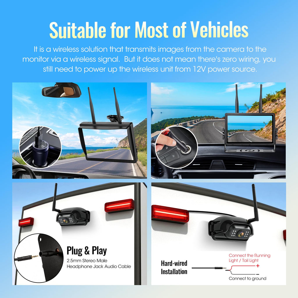 7" Wireless Backup Camera System with DVR Split Screen Monitor Y346