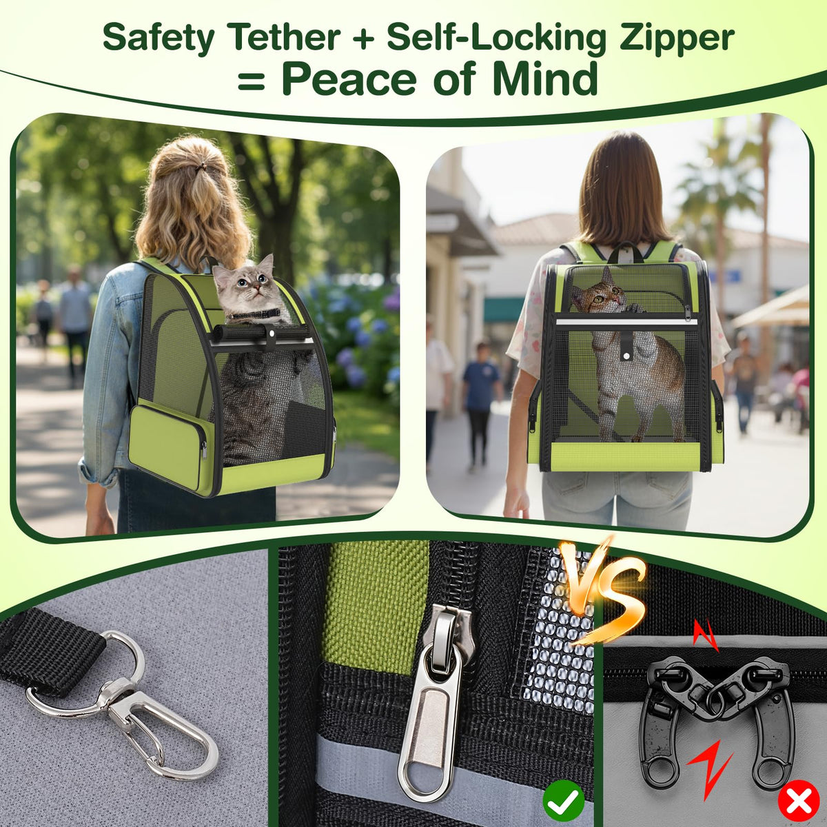 Green Expandable Breathable Mesh Cat Backpack Carrier C360