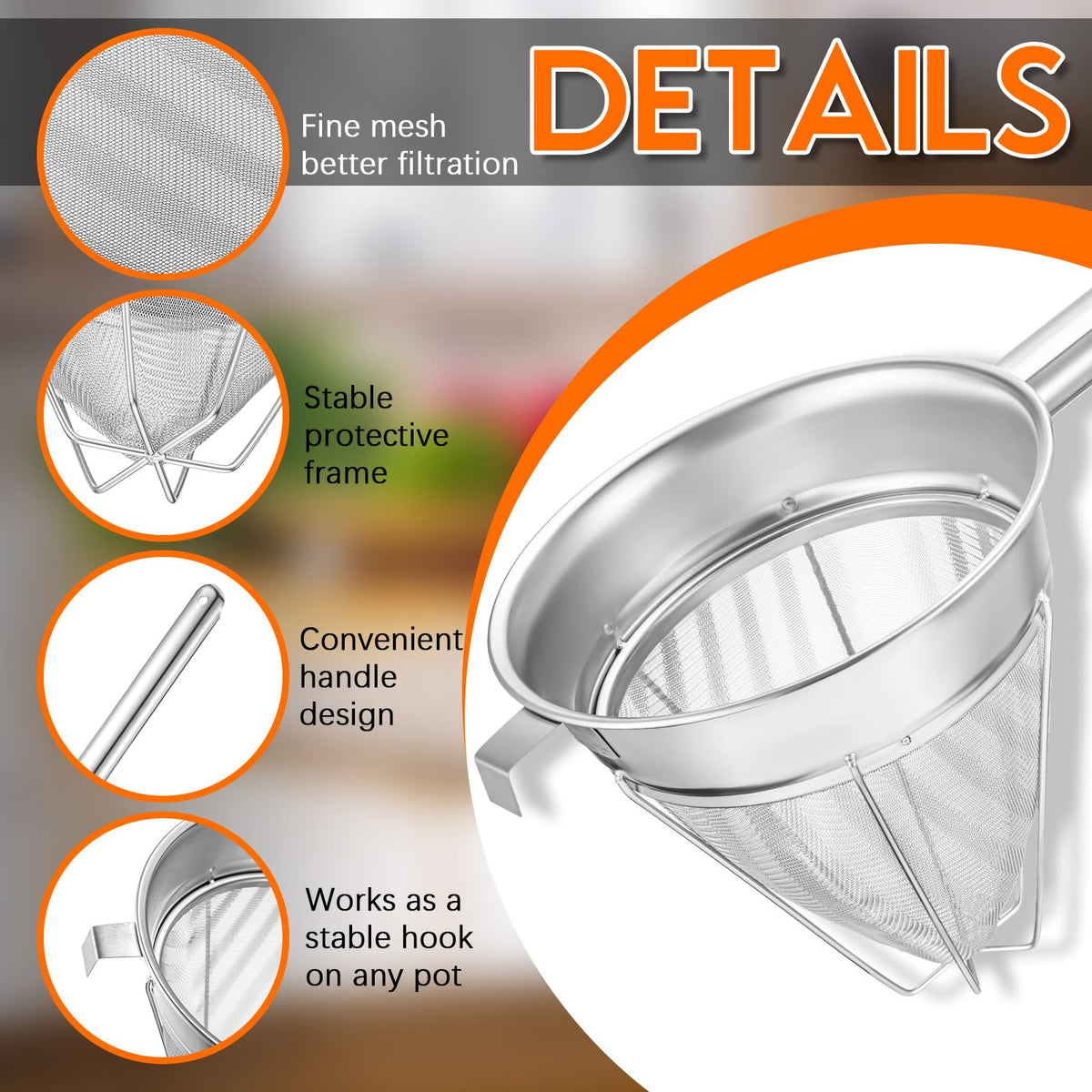 8" Fine Mesh Strainer Set with Handle and Pestle L1150