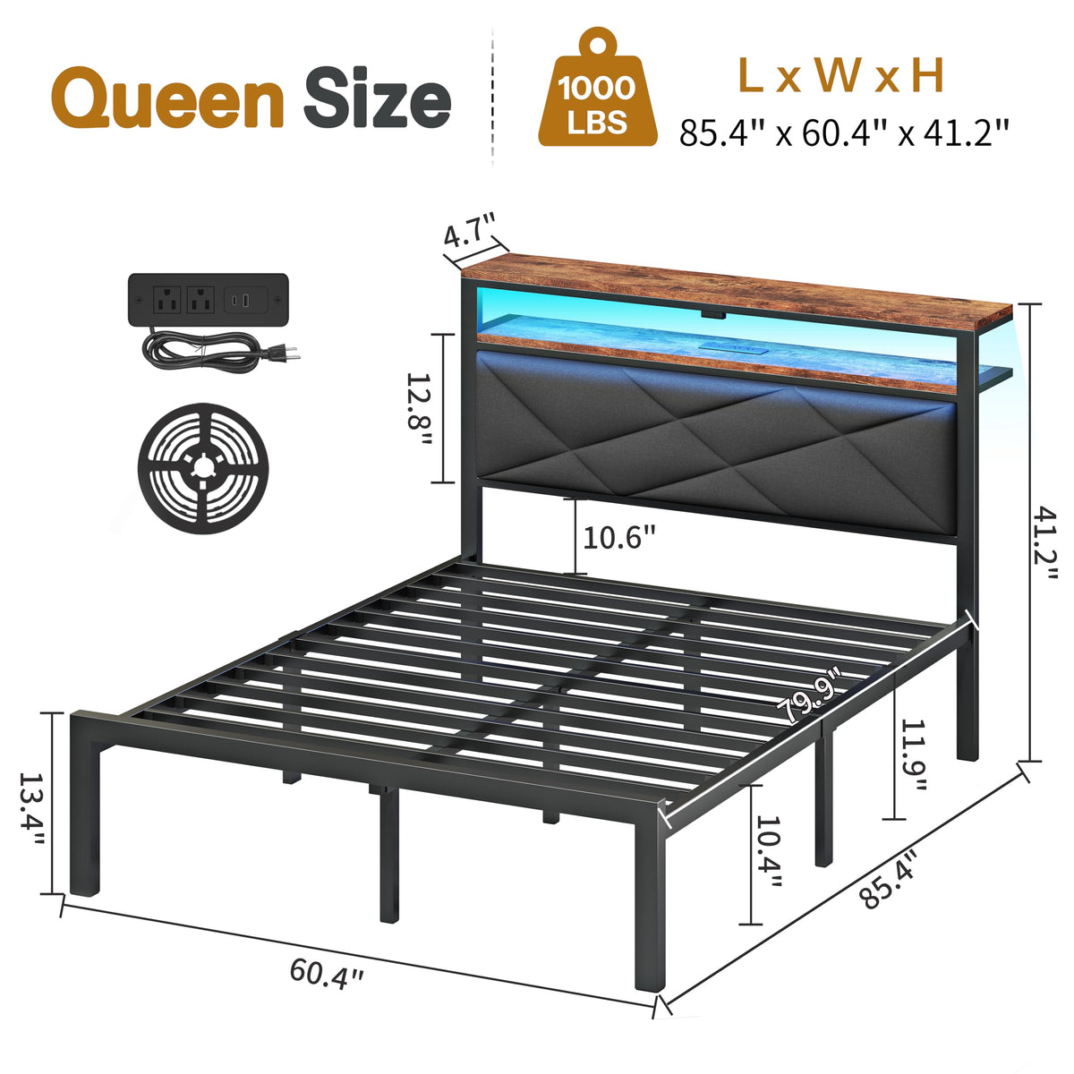 Queen Bed Frame with USB Charging Station G503