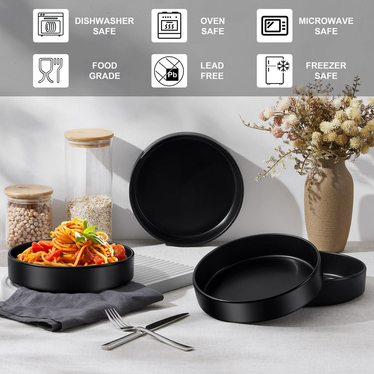 Black 24-Piece Stoneware Dinnerware Set for 8 Y535