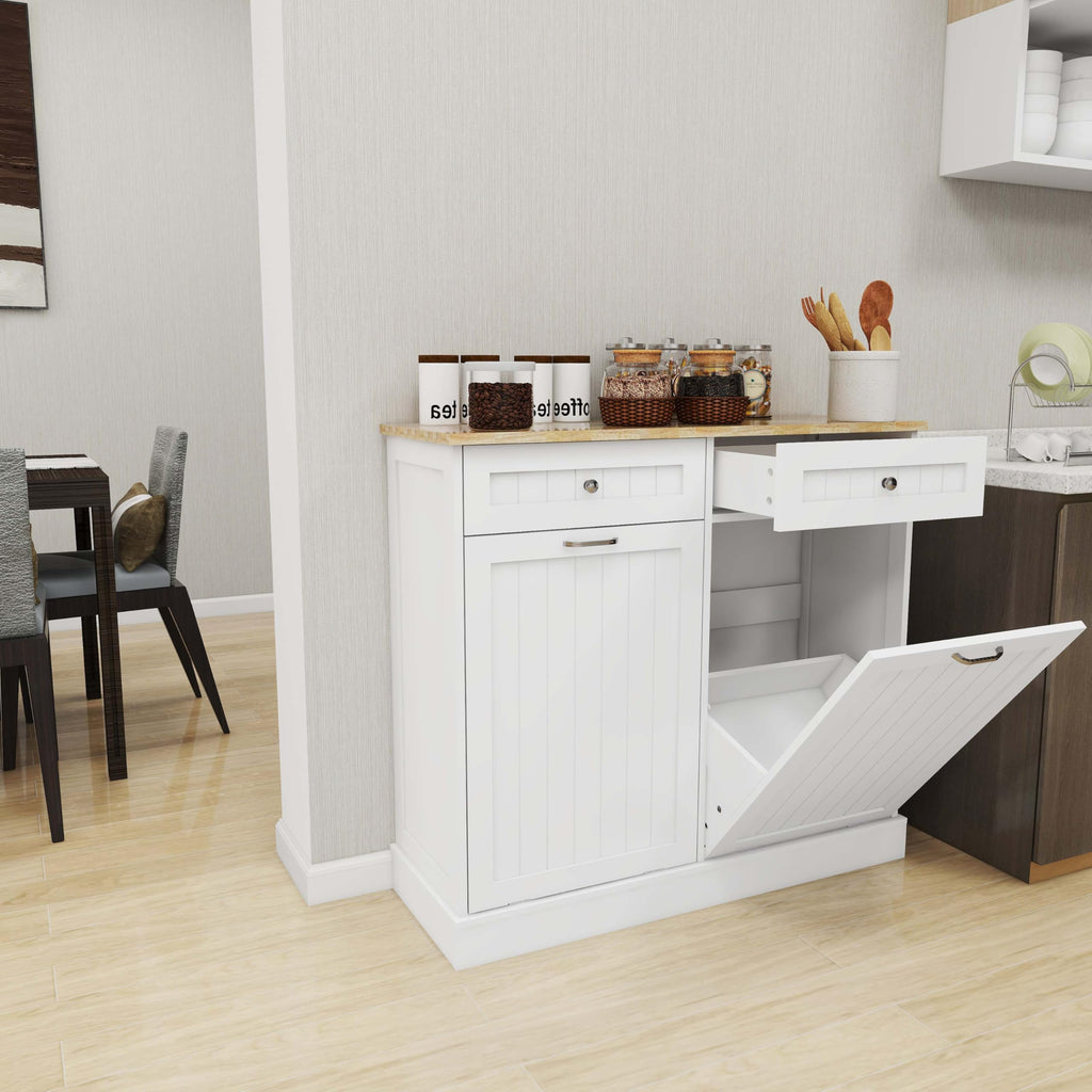 White Double Tilt Out Trash Can Cabinet with 10-Gallon Capacity V792