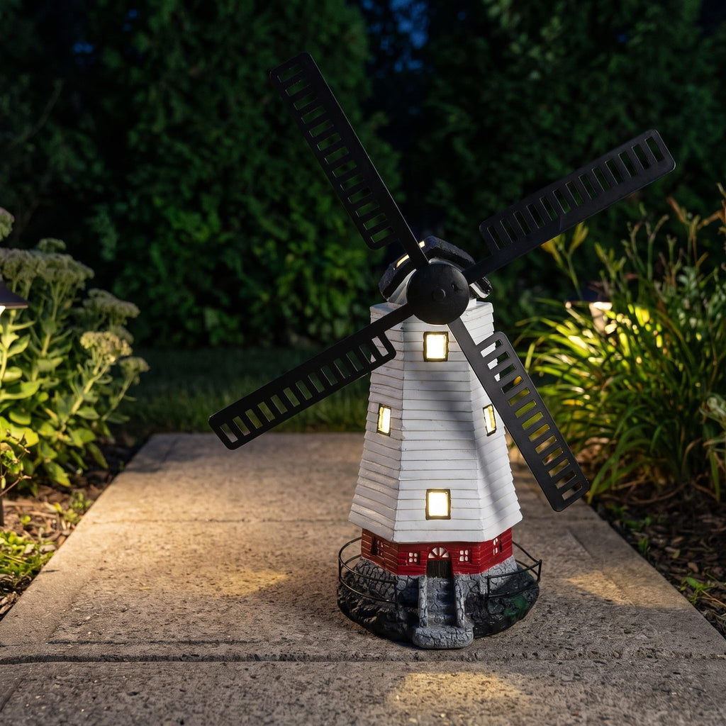 Solar Powered Rotating Lighthouse Garden Statue Light H9374