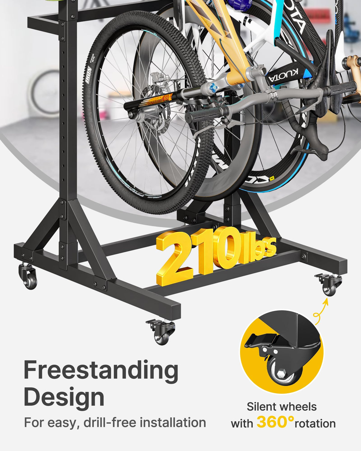 Freestanding Bike Storage Rack with Wheels for 3 Bikes C3648