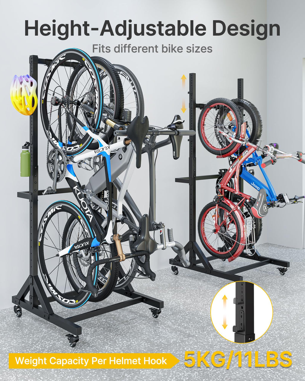 Freestanding Bike Storage Rack with Wheels for 3 Bikes C3648