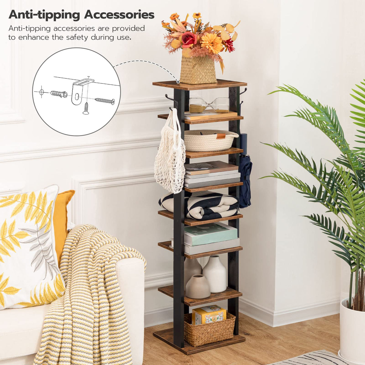8 Tiers Vertical Wooden Shoe Rack Y516494