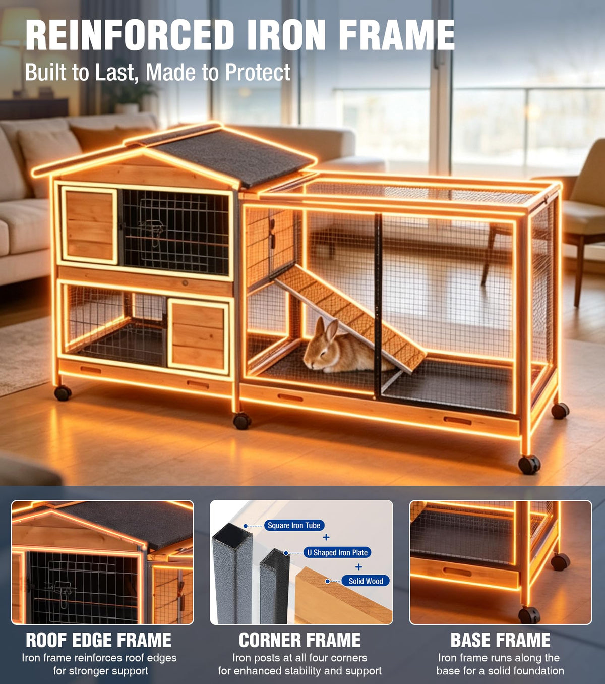 Extra Large Wooden Rabbit Hutch on Wheels V9029