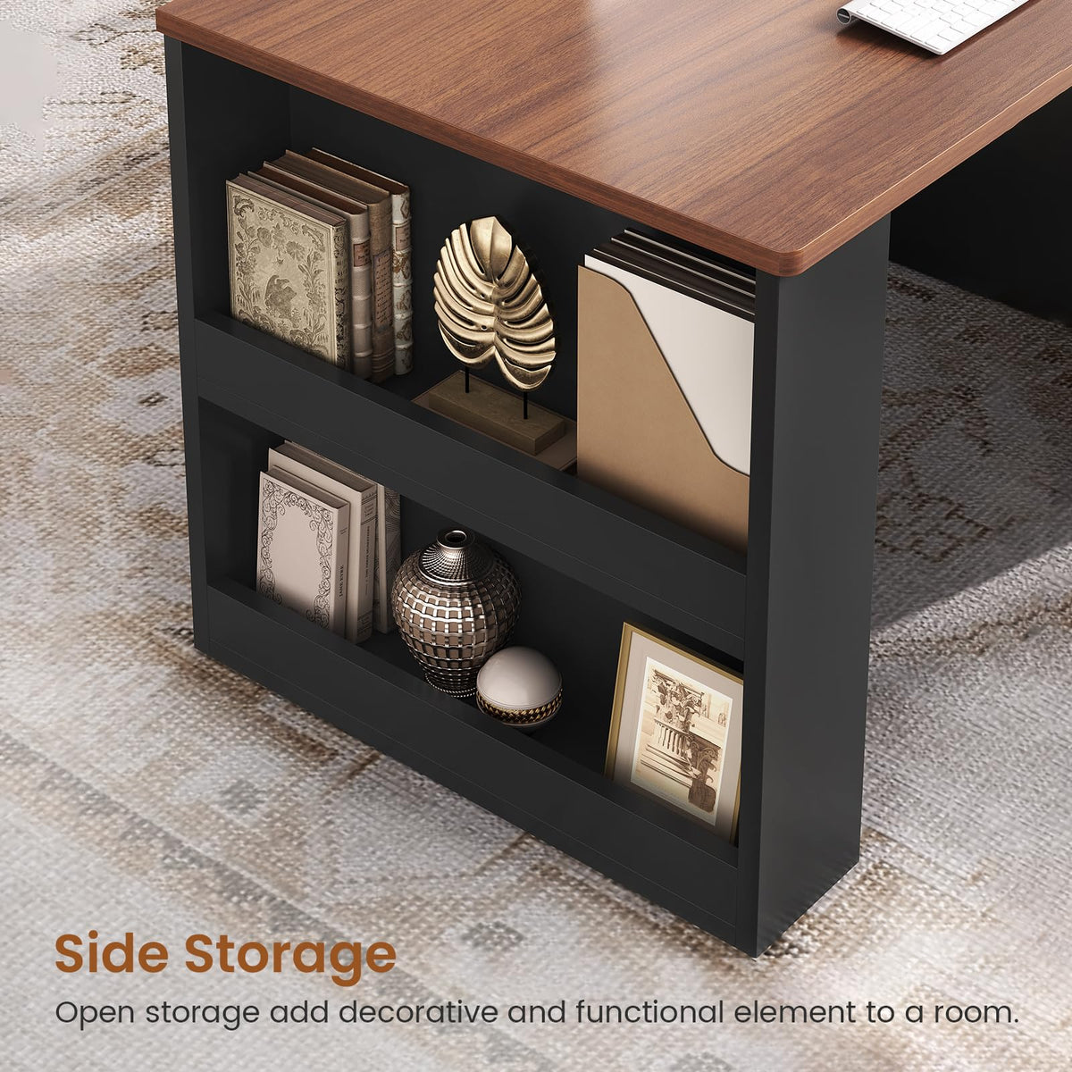 90.5" 2 Person Computer Desk with Storage Drawers Black U54369