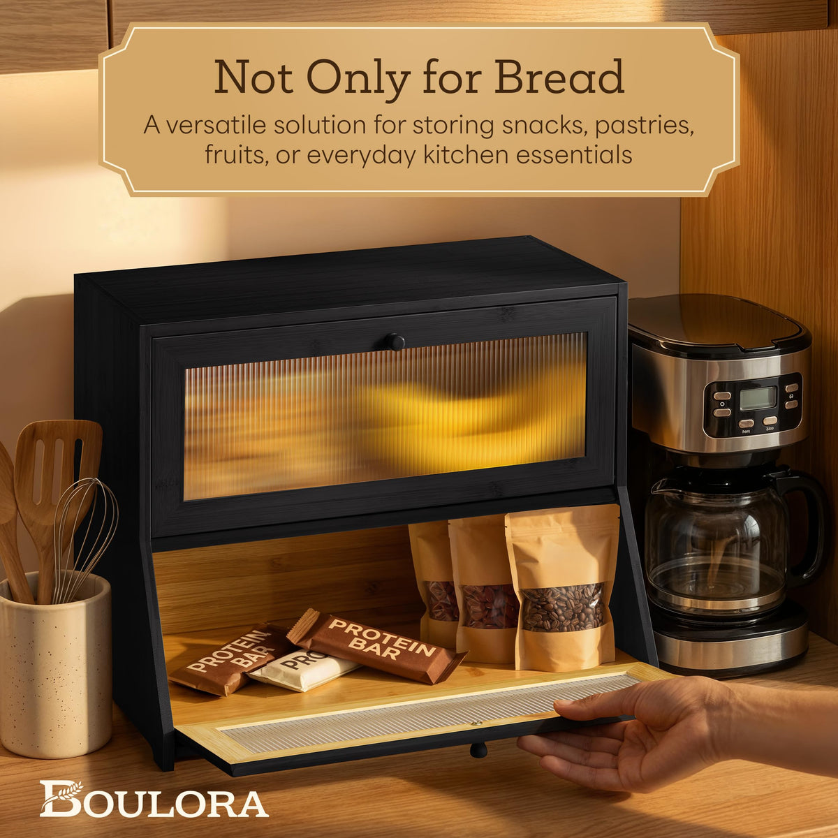 Black Bamboo Bread Box D602915