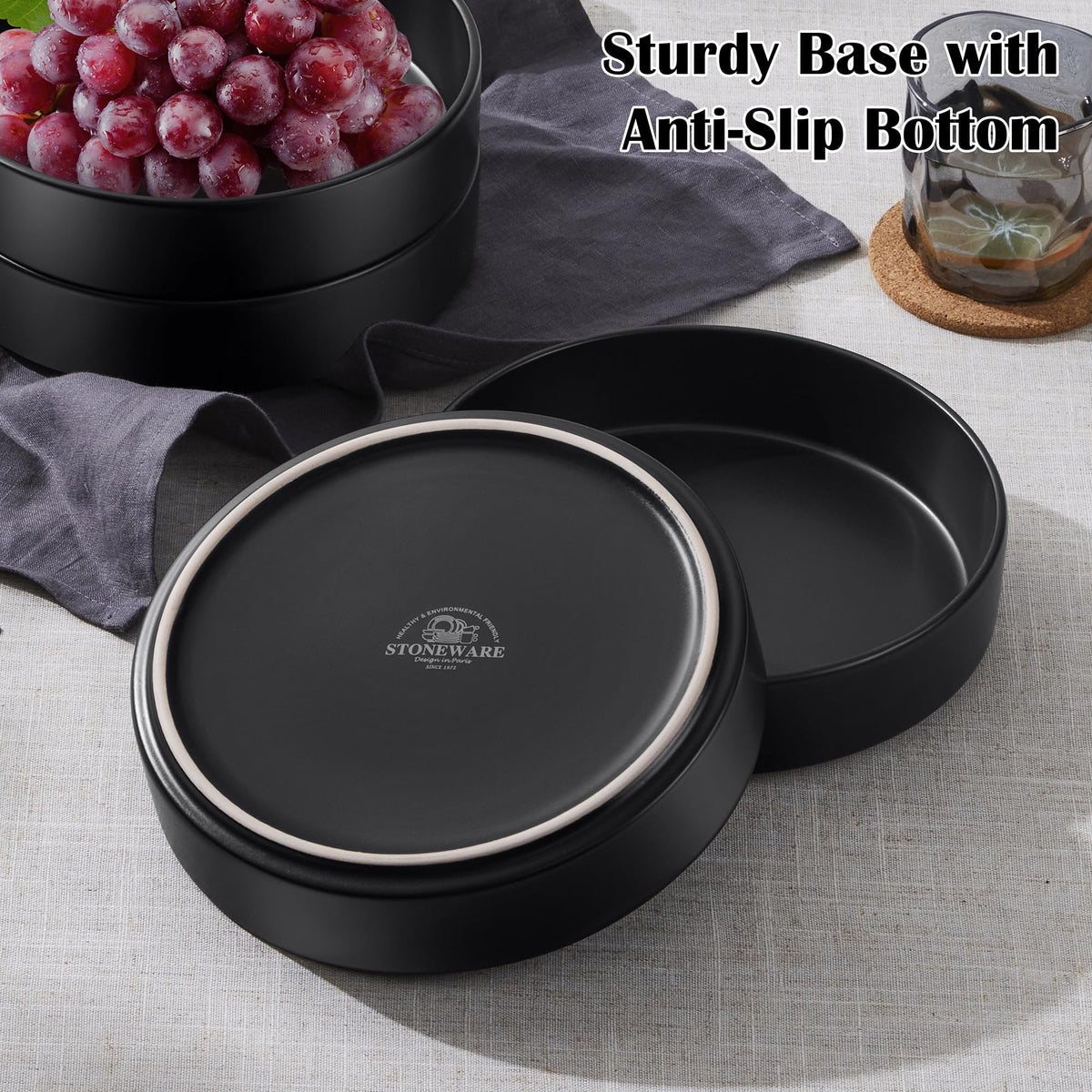 Black 24-Piece Stoneware Dinnerware Set for 8 Y535