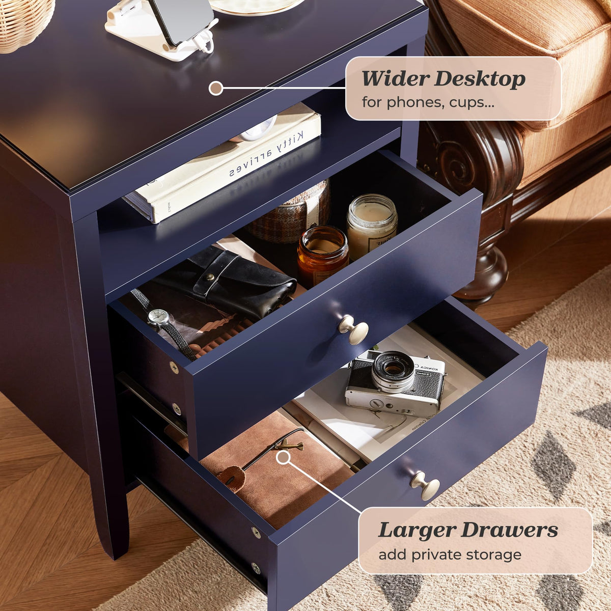 Blue Nightstand Set of 2 V540