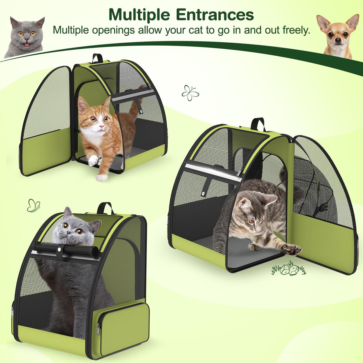 Green Expandable Breathable Mesh Cat Backpack Carrier C360