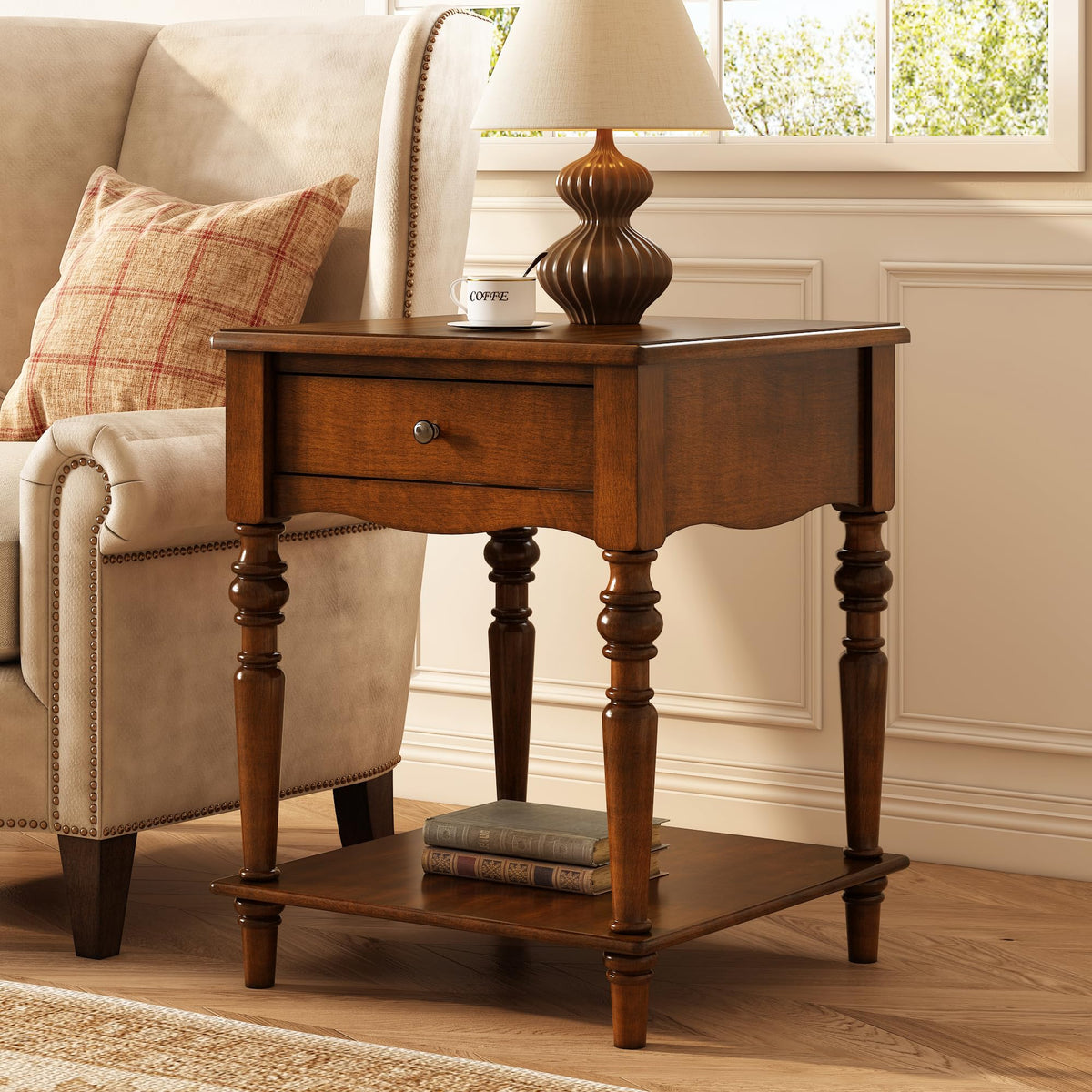 Solid Wood End Table with Drawer L7503
