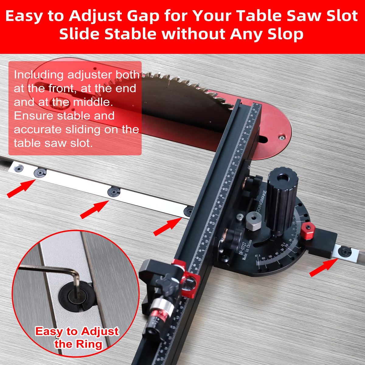 Table Saw Miter Gauge with Micro Adjust Flip Stop Y136