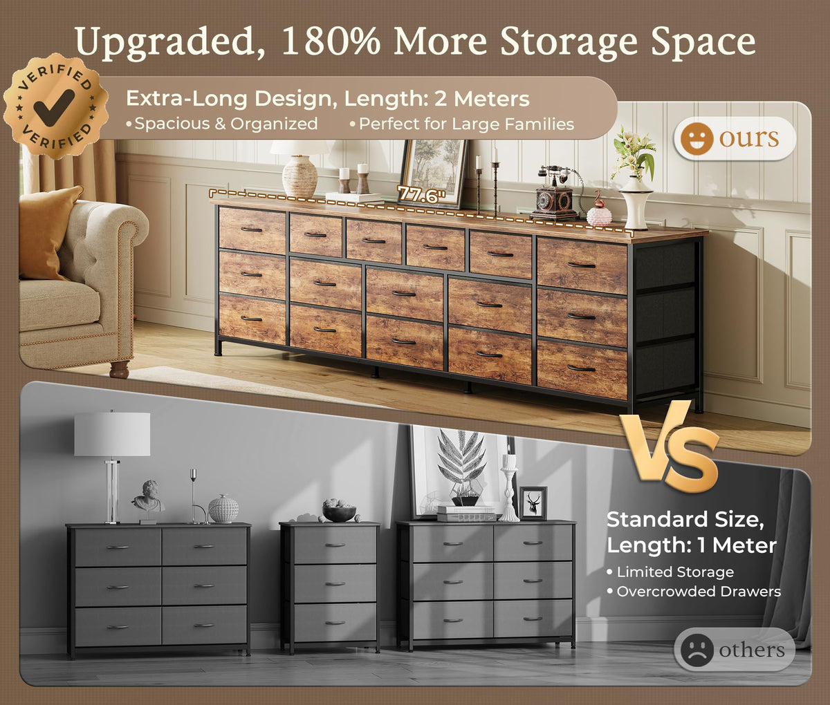 77.6" 16 Drawer Fabric Dresser A8157