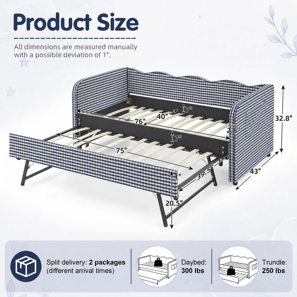 Blue Gingham Twin Daybed with Pop Up Trundle K607