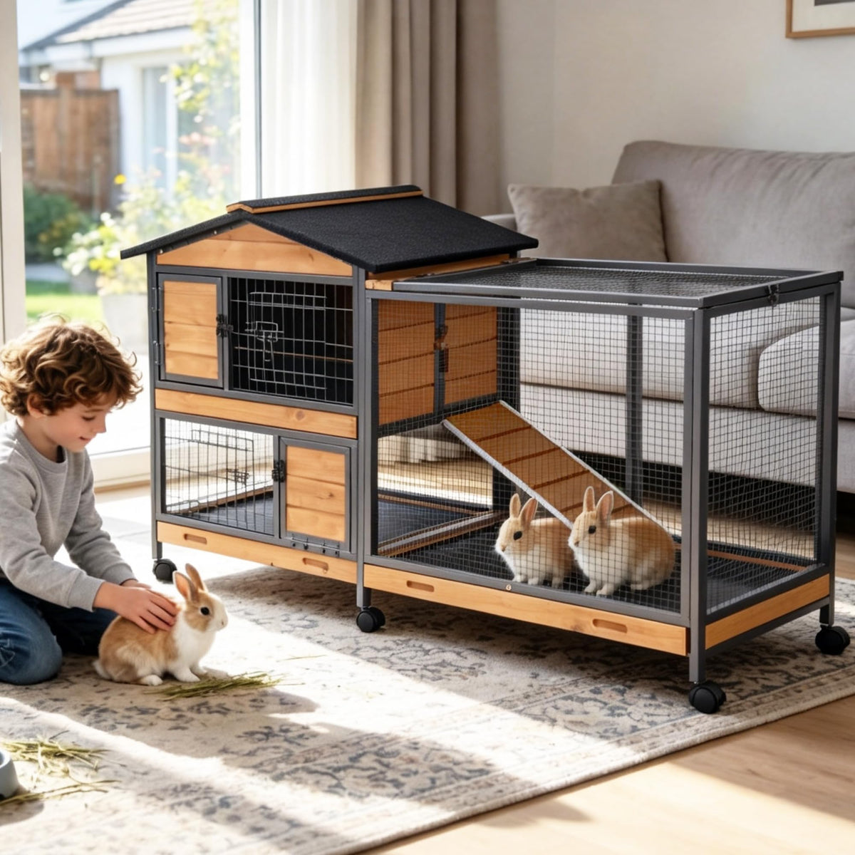 Extra Large Wooden Rabbit Hutch on Wheels V9029