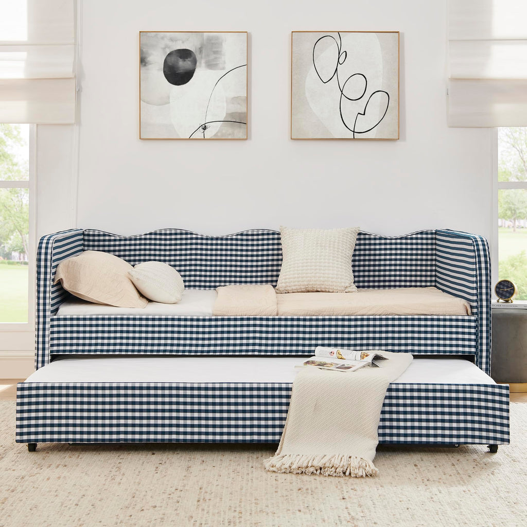 Blue Gingham Twin Daybed with Pop Up Trundle K607