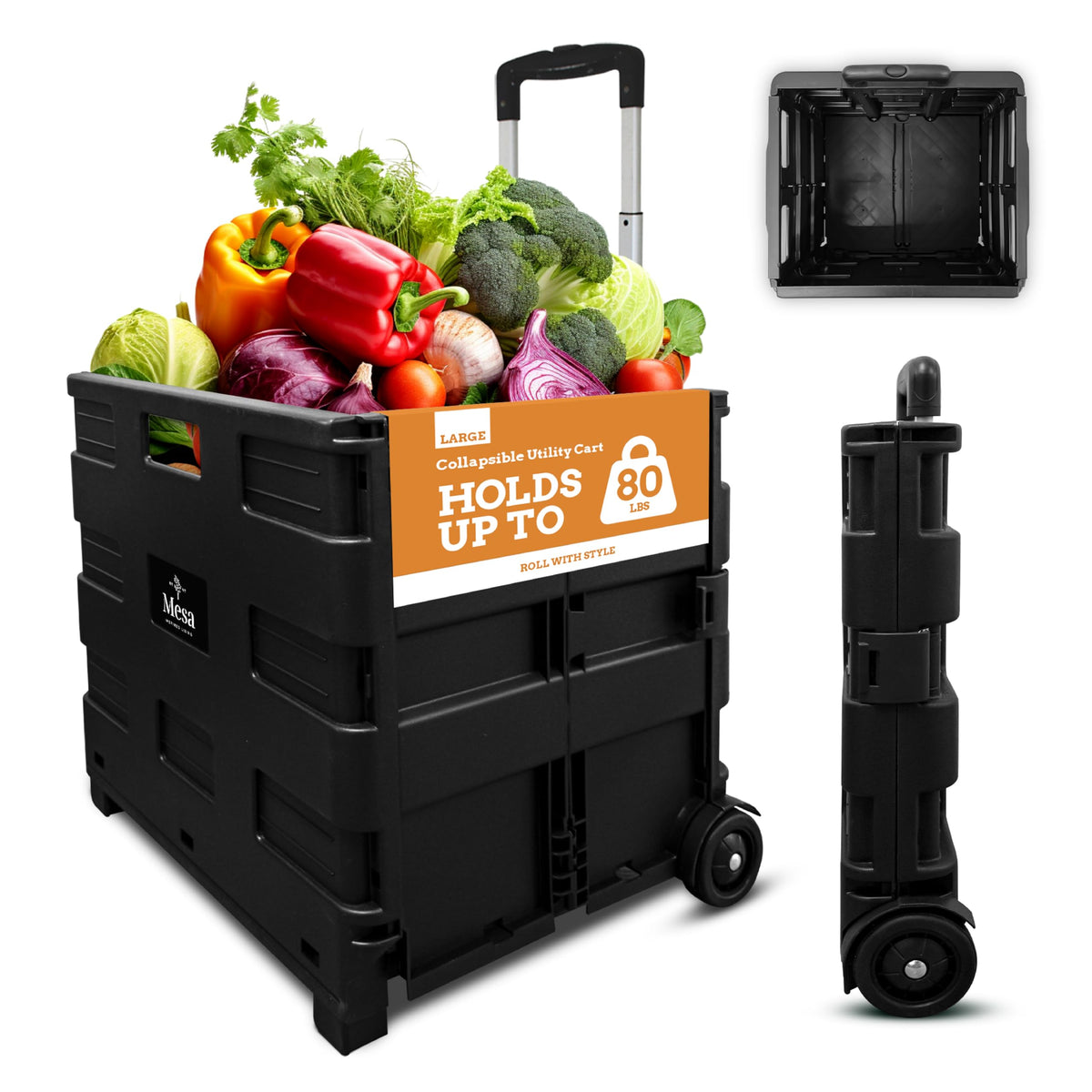 Collapsible 2 Wheel Utility Cart with Telescopic Handle, Black Q790253