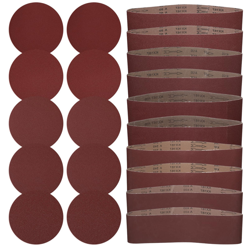 4x36 Aluminum Oxide Sanding Belts and 6 Inch Self Stick Sanding Discs Set X7296
