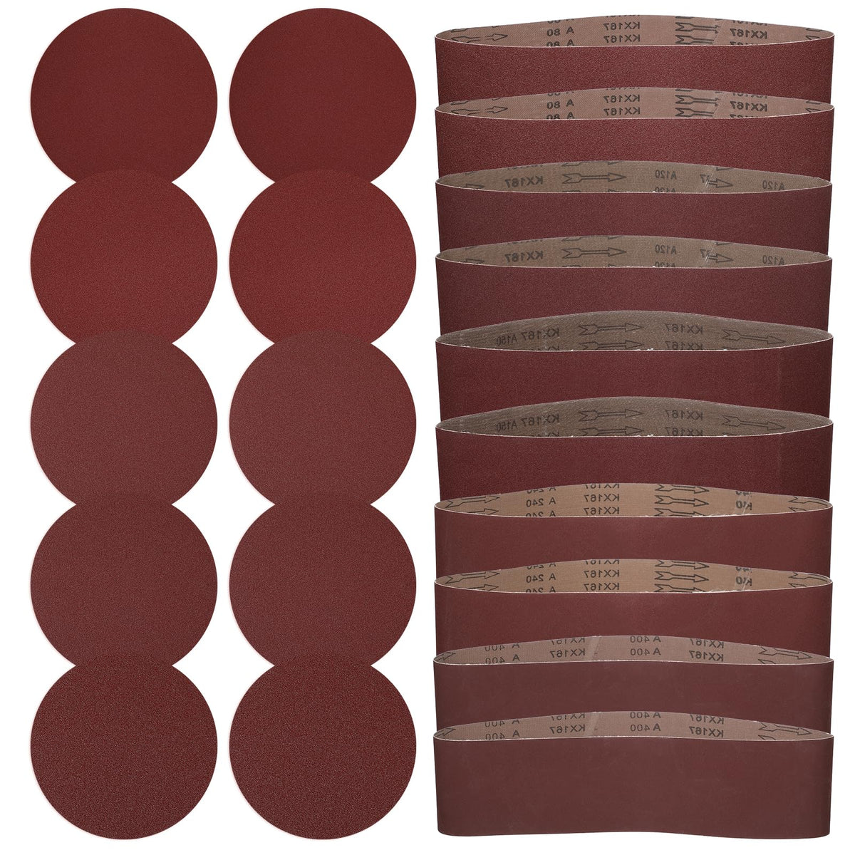 4x36 Aluminum Oxide Sanding Belts and 6 Inch Self Stick Sanding Discs Set X7296