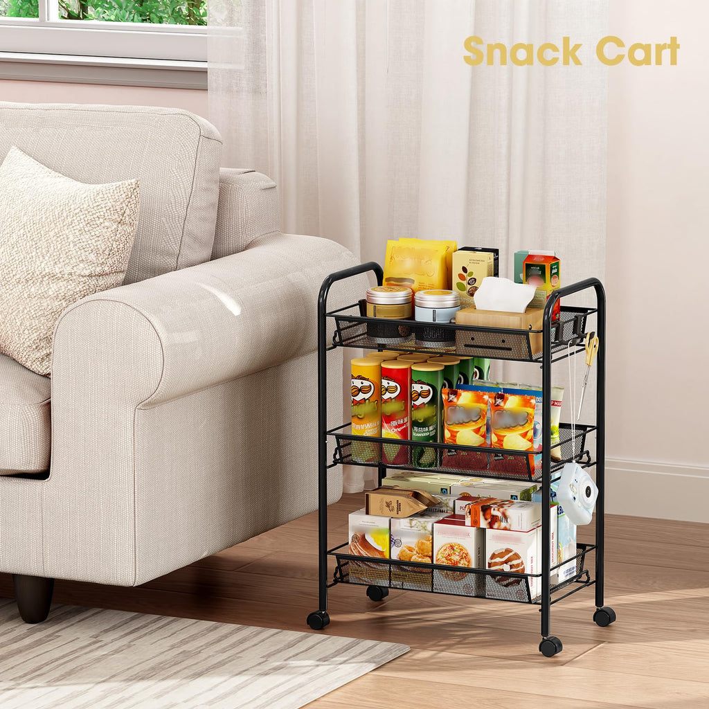 3 Tier Rolling Metal Storage Cart with Wheels, Black T17494
