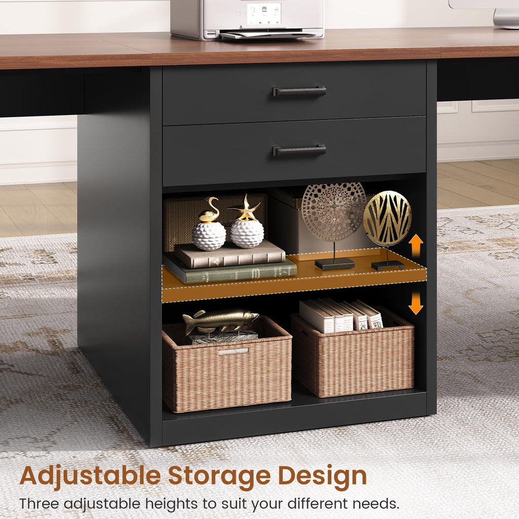 90.5" 2 Person Computer Desk with Storage Drawers Black U54369