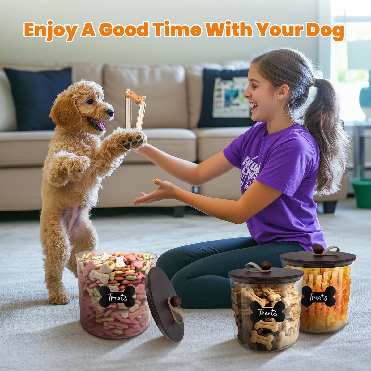 3 Pack Airtight Dog Treat Containers with Bamboo Lids V589368