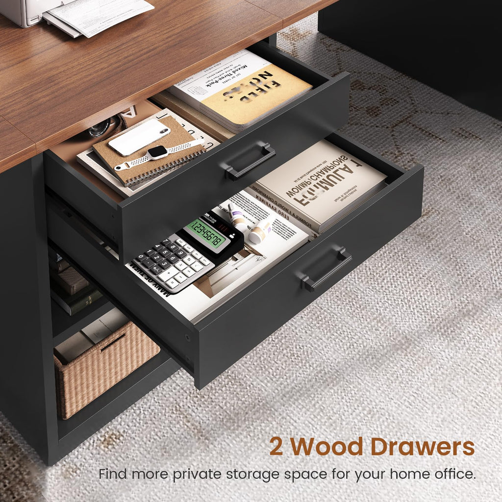 90.5" 2 Person Computer Desk with Storage Drawers Black U54369