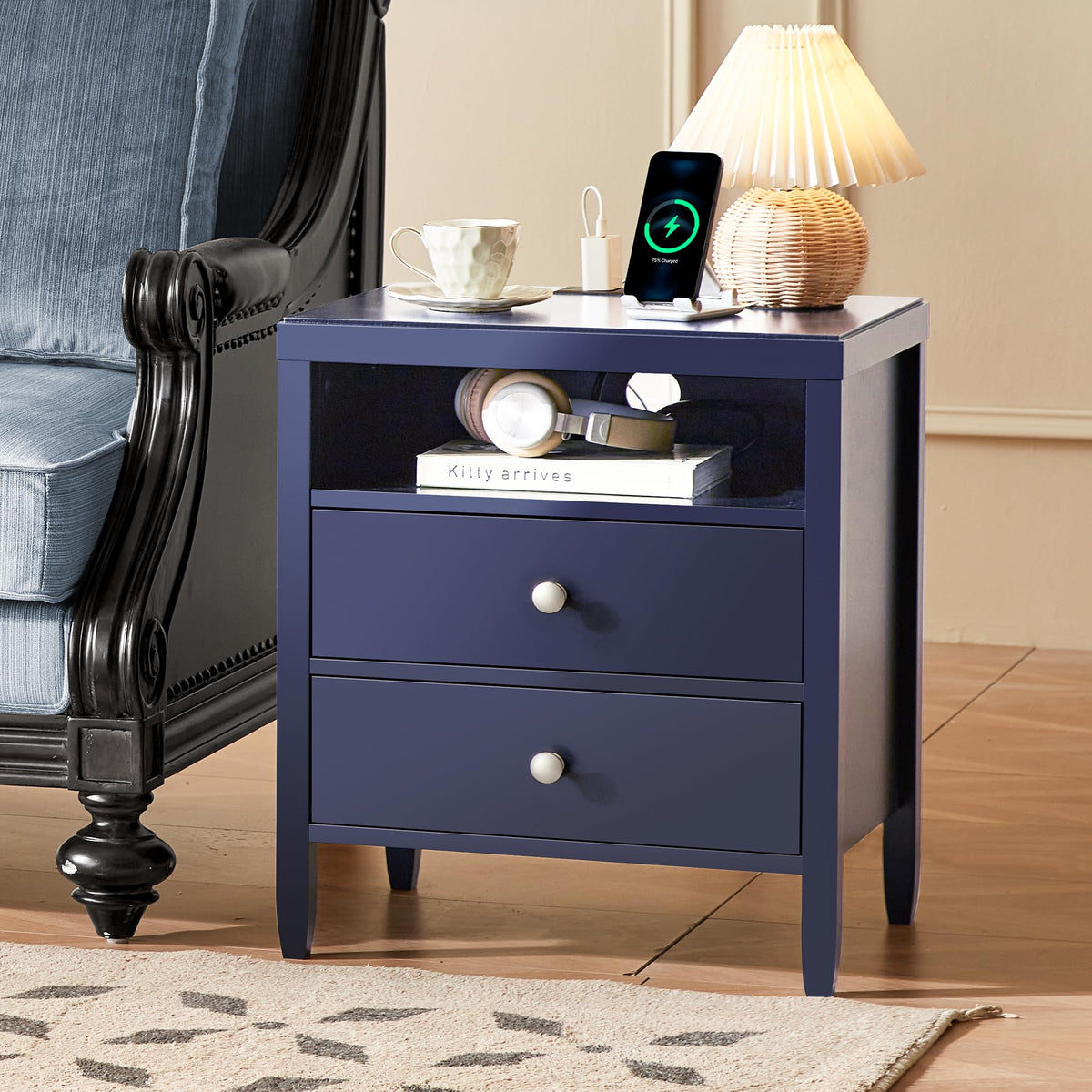Blue Nightstand Set of 2 V540