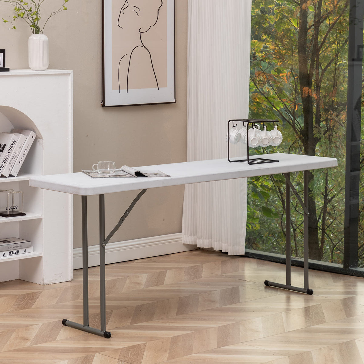 White Granite Plastic Folding Training Table Set of 2 K1615