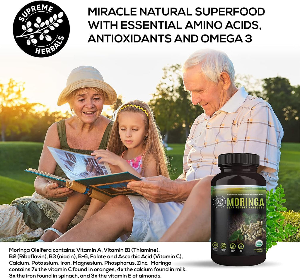 Organic Moringa Leaf Powder Capsules 500mg 120 Capsules D524986