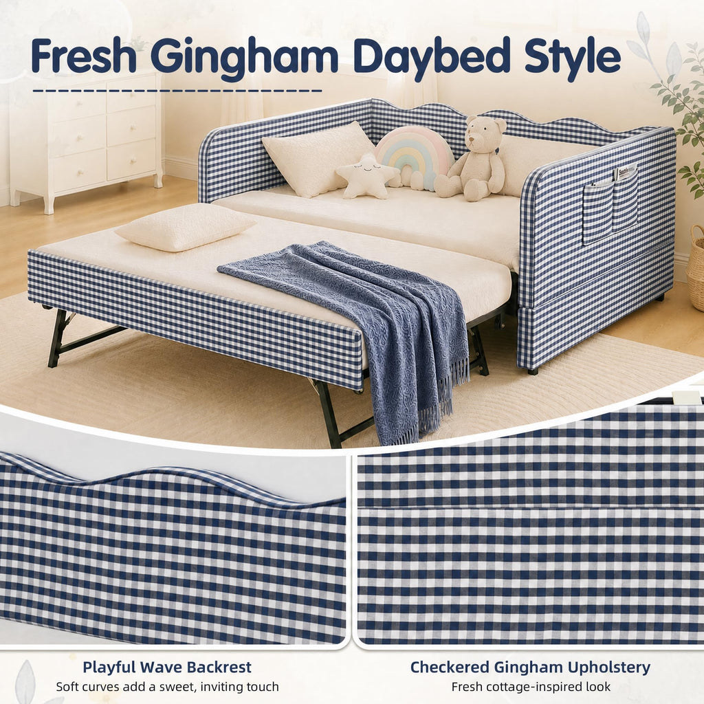 Blue Gingham Twin Daybed with Pop Up Trundle K607