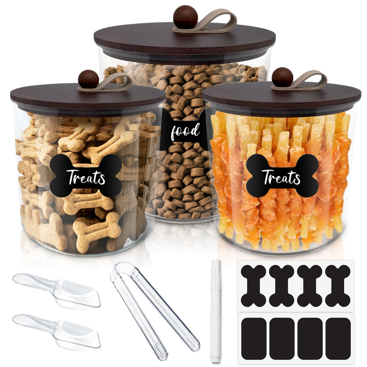 3 Pack Airtight Dog Treat Containers with Bamboo Lids V589368