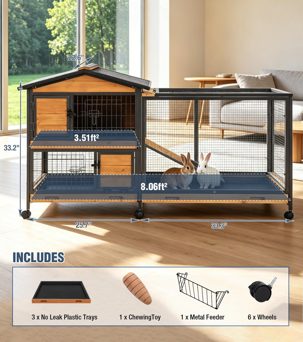Extra Large Wooden Rabbit Hutch on Wheels V9029